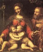 LUINI, Bernardino Holy Family with the Infant St John af Spain oil painting artist